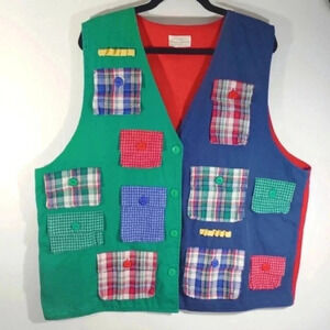 Susan Bristol Holiday Artist Vest Art Plaid Smock Cotton Vintage 3X Plus Size